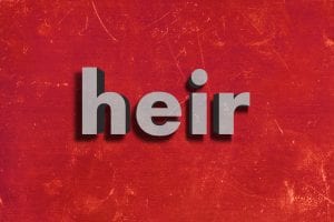The word "heir" in gray on a red background